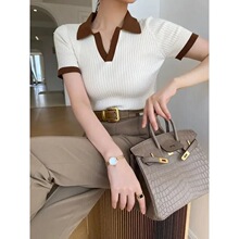 G 16231 French V-Neck Polo Shirt ��ʽײɫ��֯�� ŷ���羳