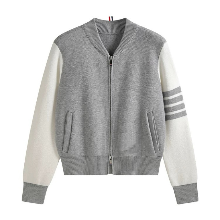 Autumn and Winter Trendy Brand Tb Baseball Jacket with Color-Blocking and Four-Stripe Zipper Knit Cardigan Sweater for Men and Women Couples Autumn and Winter Trendy Brand Tb Baseball Jacket with Color-Blocking and Four-Stripe Zipper Knit Cardigan Sweater for Men and Women Couples