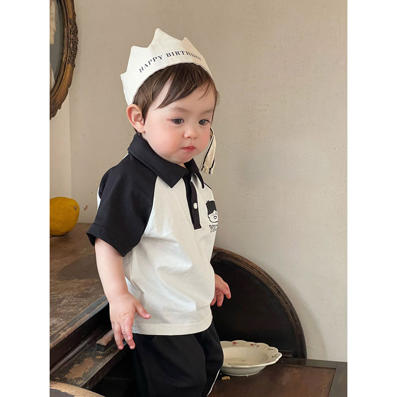 Ensemble deux pièces de vêtements d'été en pur coton pour garçons, polo à manches courtes et short, vêtements de sport pour enfants_voghion.com