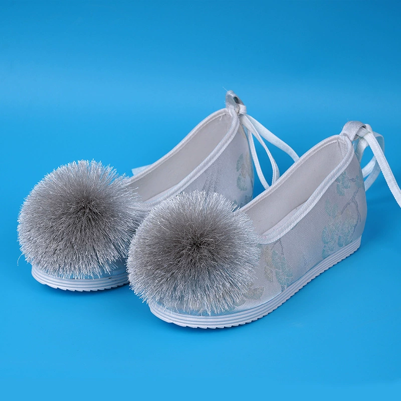 Туфли Hanfu с меховым шариком и кисточками, древний стиль, плоское дно, китайский стиль, милая девушка, тканевые туфли производства Мин