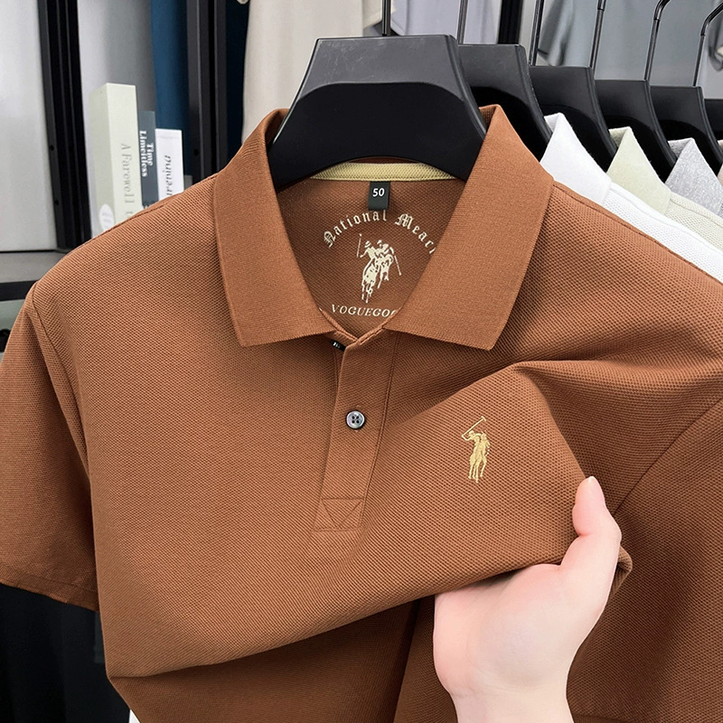 100% хлопчатобумажная рубашка поло с короткими рукавами мужской 2025 новый стиль с лацканом вышитой пони