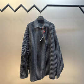 正确顶版1.1巴黎新款字母刺绣口袋条纹衬衫休闲男装外套打底潮流