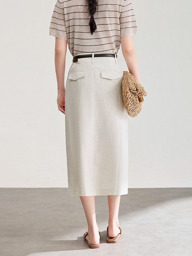 Chân váy xếp ly nữ xòe chất liệu tencel linen thoáng mát — Màu gai dầu thô