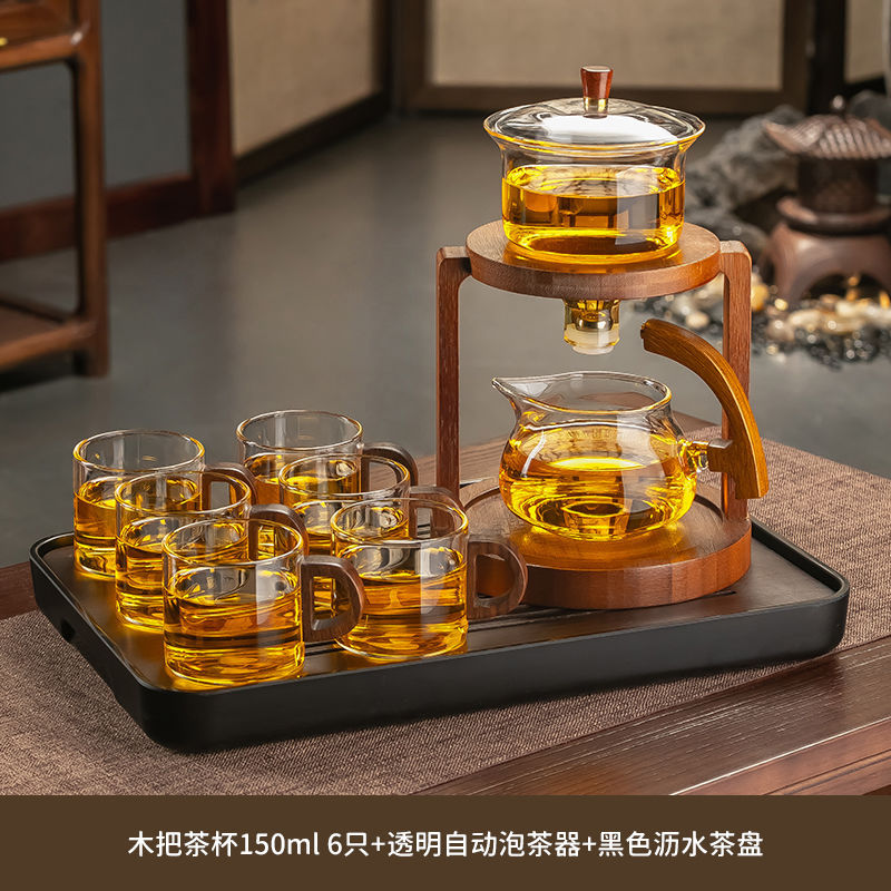 자석 자동 차 메이커 + 나무 손잡이 찻잔 6개 + 배수 차 트레이