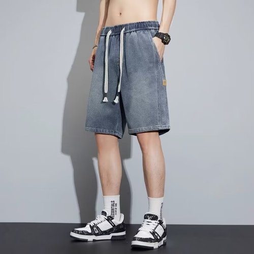 Men's Summer Thin Star Pattern 5-Inch Straight Leg Loose Casual Five-Finger Mid Pants