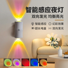 新品RGB感应灯人体感应灯智能充电款红外彩色墙壁磁吸LED小夜灯