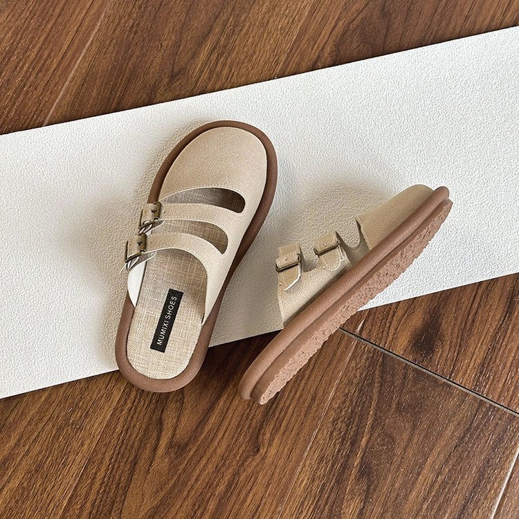 Slip-in Burcan Shoes Summer Baotou Half Slippers Women's Breathable Linen Lazy Shoes Soft-soled Cotton and Linen Mule Shoes for Outer Wear