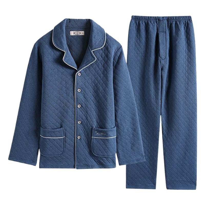 Capa de aire de tres capas traje acolchado pijamas hombres Otoño e Invierno carta bordado prendas de vestir exteriores homewear