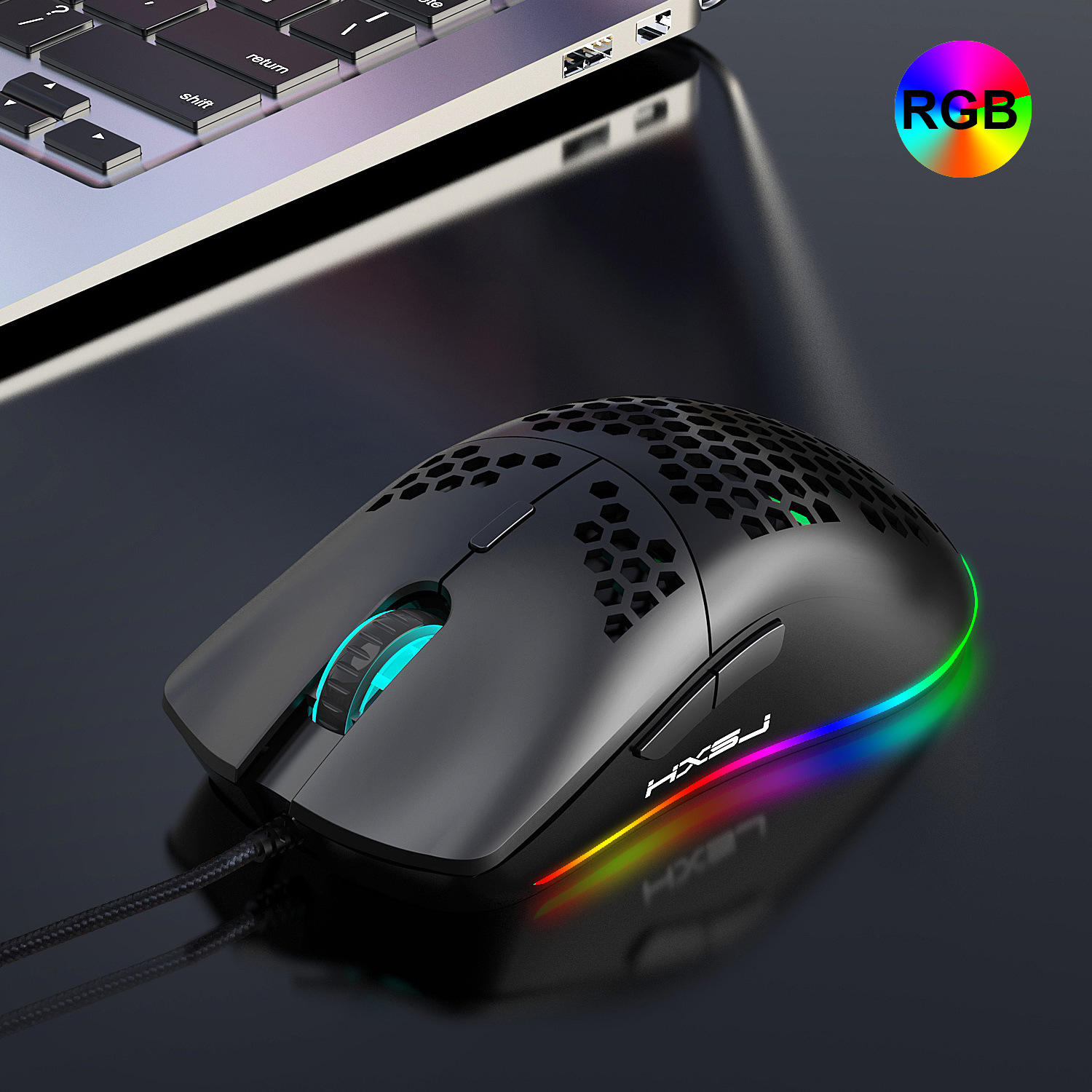 Clavier de jeu de bureau avec souris et trou RVB 61 touches 60 % filaire et lumineux_voghion.com