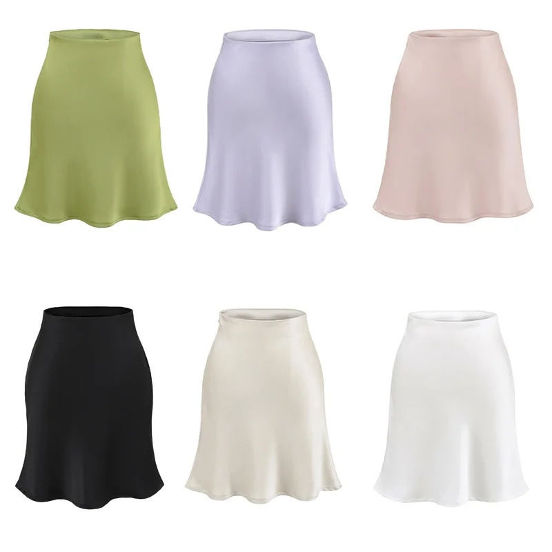 High-End Acetate Satin Short Skirt for Women in Summer, New Elegant, Slimming Look A-Line Skirt for Small People with Drapey Feel
