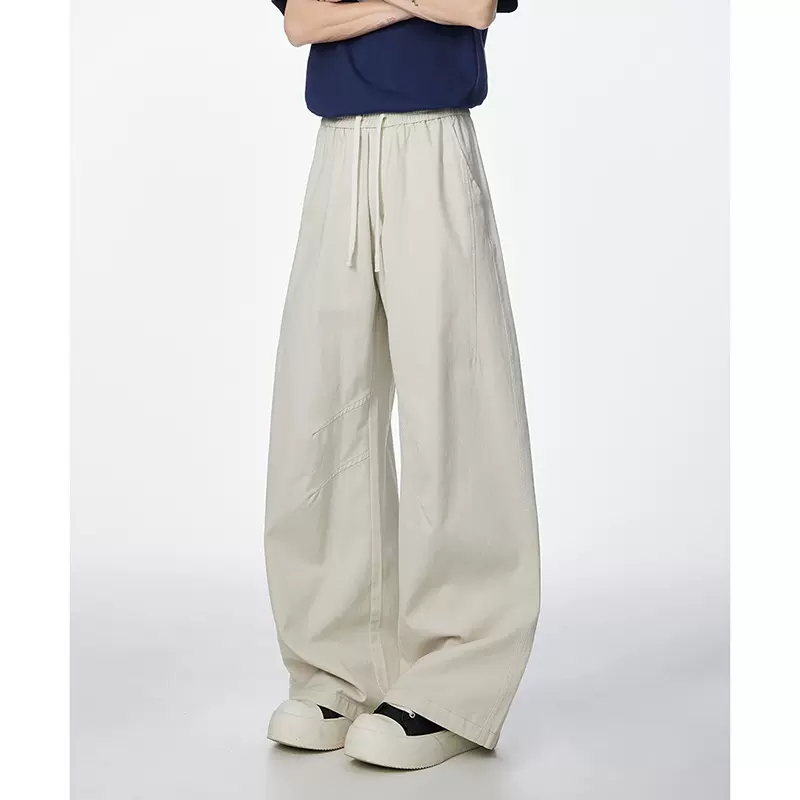 卡其色阔腿弯刀裤男款美式裤子宽松直筒轻奢高级感休闲卫裤冲锋裤