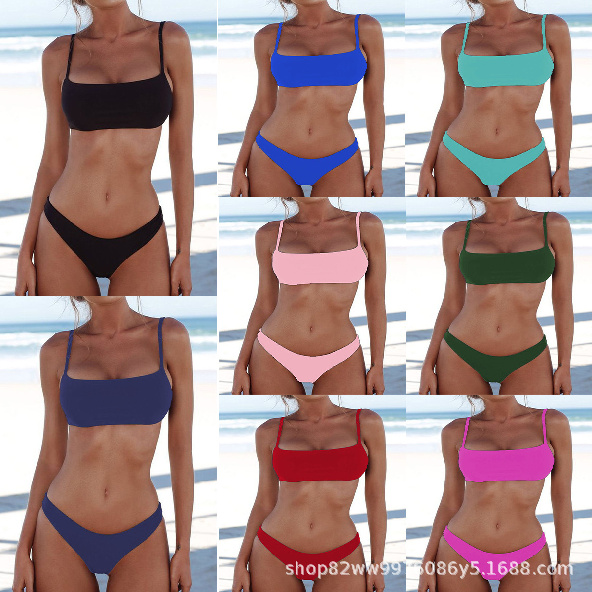 2026 New European and American Cross-Border Bikini Sexy Swimsuit for Women Bikini Solid Color Sexy Strapless Two-Piece Swimsuit