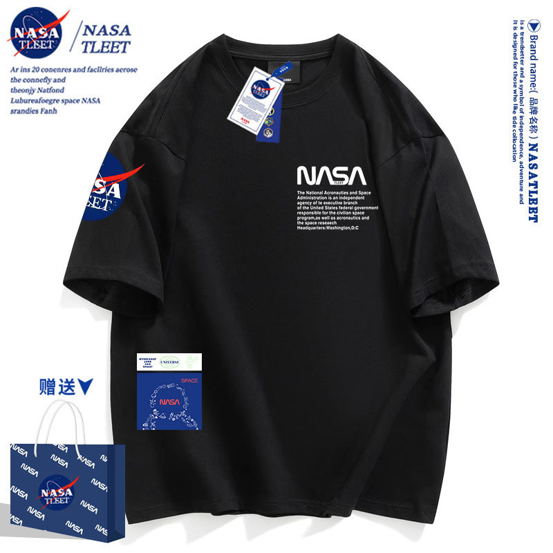 Nasa Co-Branded Men's and Women's Fashionable Casual Short-Sleeved Cotton T-Shirts Personalized Couple Sportswear Tops Summer New