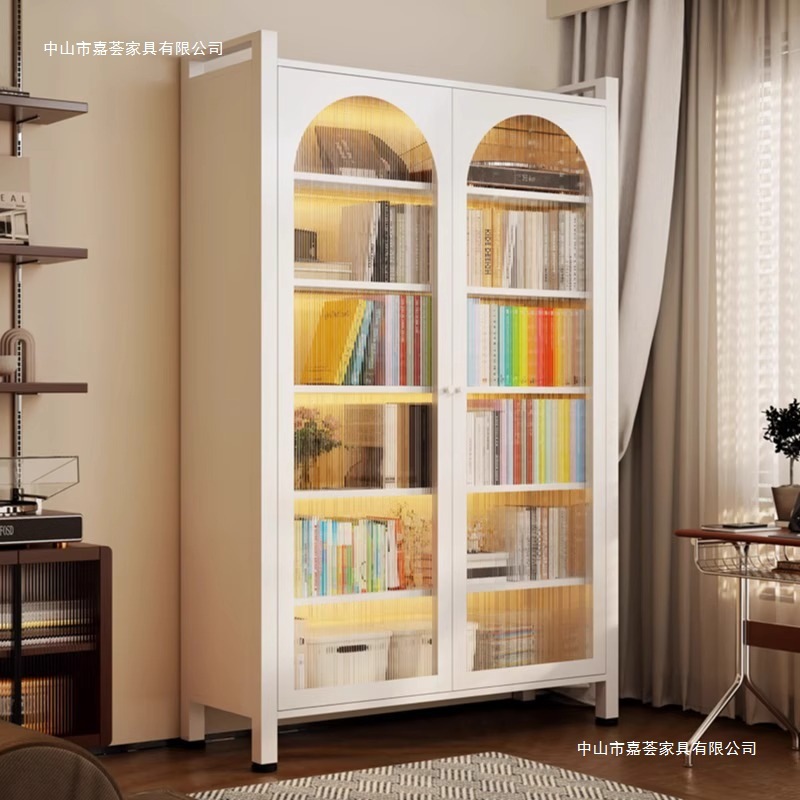 Steel Bookcase Household Children's Floor-Standing Dust-Proof Storage Cabinet Living Room Sandwich Door Bookshelf Study Iron Storage Rack