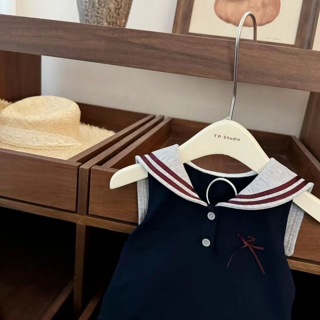 Vestido de Verano para Niñas, Estilo Academia, Modelo 25, Nuevo y Moderno, Vestido Azul sin Mangas para Niñas Pequeñas