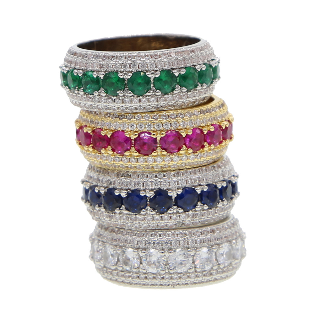 15g Weight Zircon Inlay Material Rings Classification Hip-hop Round Copper Inlay Zircon Men's Rings