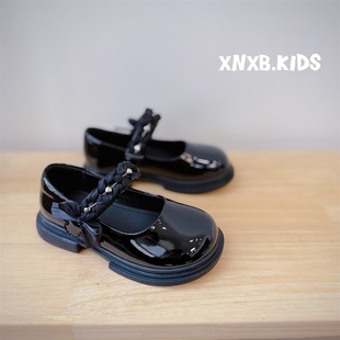 2025 autumn new children's shoes little girl temperament bright leather princess shoes Korean sweet bow girls leather shoes