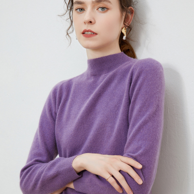 Nuevo suéter de lana de primera línea, listo para usar, para mujer, de punto medio alto, color sólido, capa base de lana.
