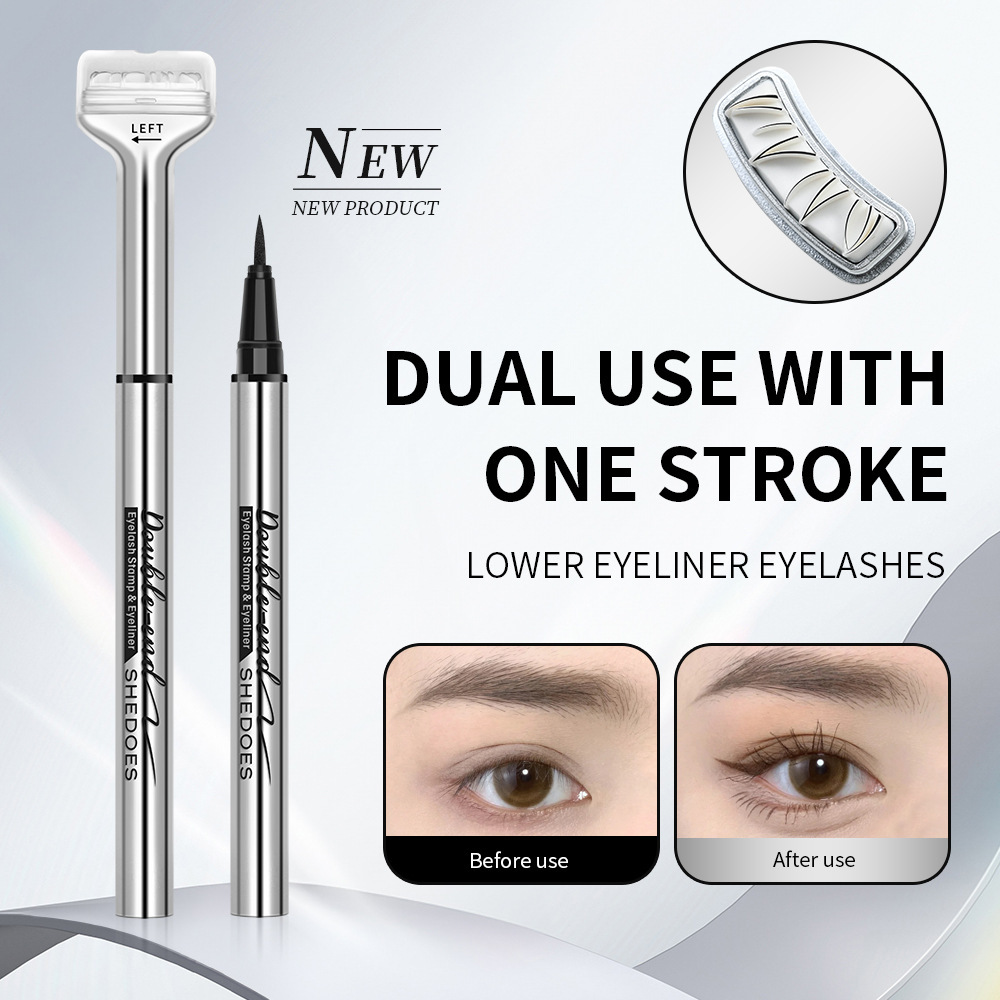 Estallido transfronterizo bajo el sello de pestañas, delineador de ojos de doble cabeza izquierda y derecha para principiantes, una pluma impermeable sin maquillaje y secado rápido.