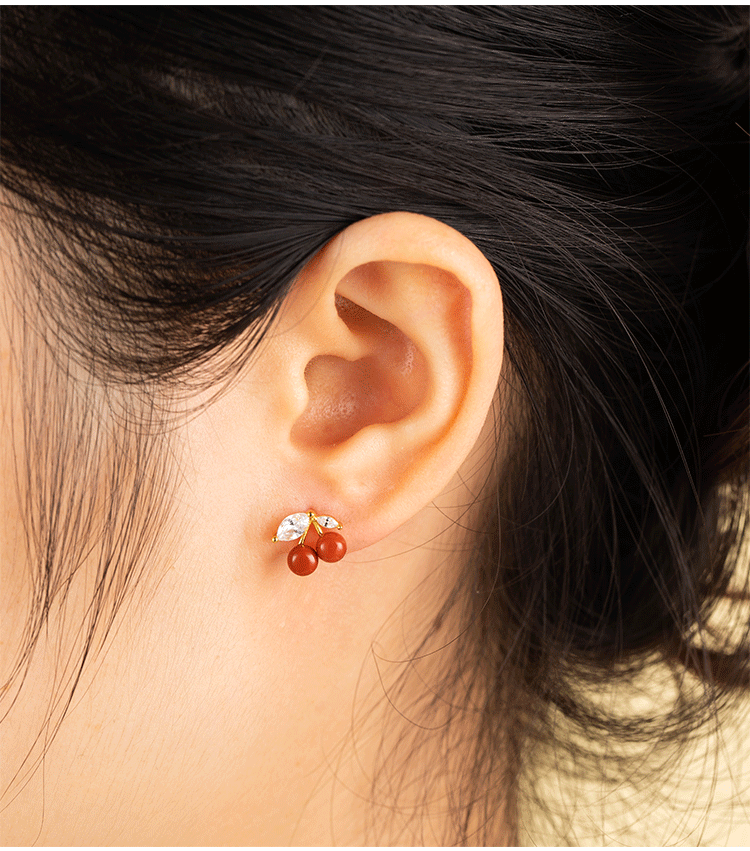 1g Weight 925 Sterling Silver Ear Needle Material Agate Inlay Material Ear Studs Classification 1 Pair Quantity 1 Pair 925 Sterling Silver Agate Agate Cherry Ear Studs