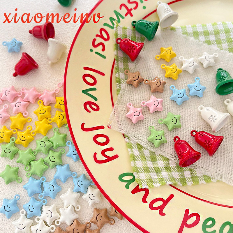 Christmas Style Cute Stereo Bell Smiley Star Alloy Paint Small Pendant Beaded DIY Handmade Pendant Accessories
