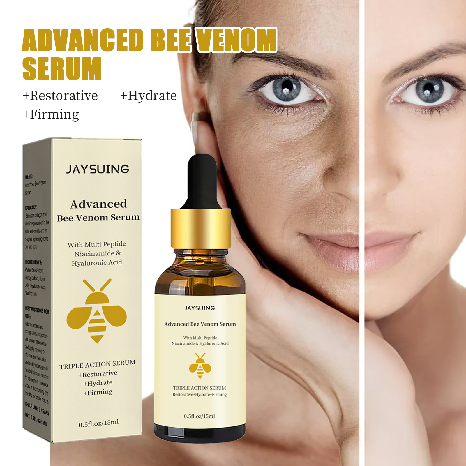 Jaysuing Bee Venom Serum: Reduces Fine Lines, Firms and Brightens Skin, Combats Wrinkles for a Youthful, Radiant Appearance