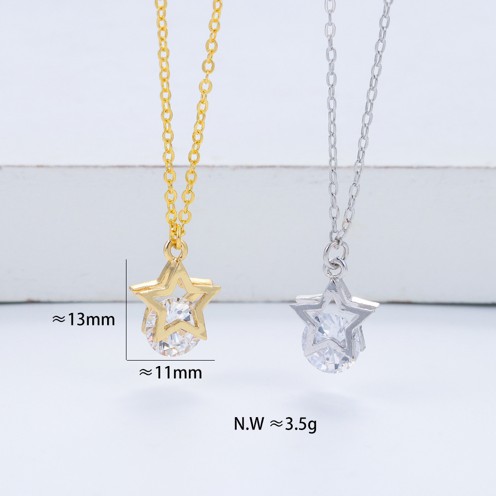 Unisex Gender Plating Design Korean Style Five-pointed Star Clip Zircon Short Pendant Necklace