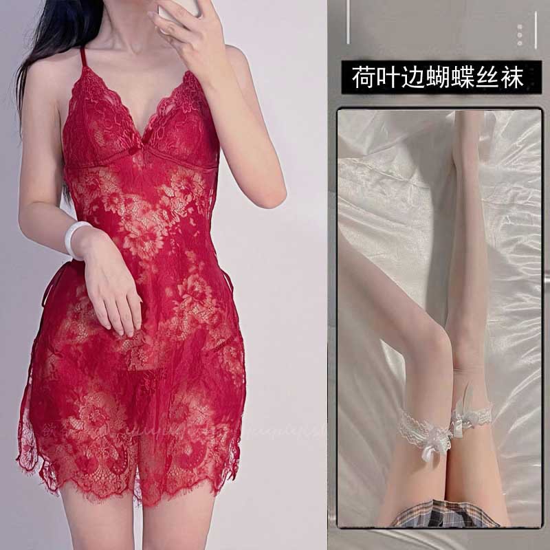 + 흰색 나비 레이스 스타킹