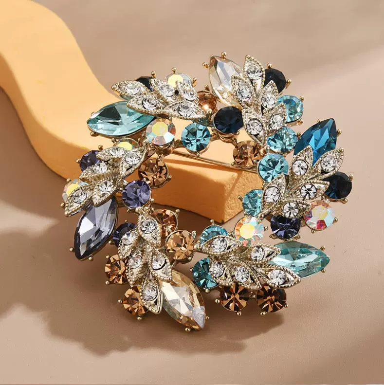 Brooch pin, light‑luxury crystal wreath, multicolor and K9 crystal options