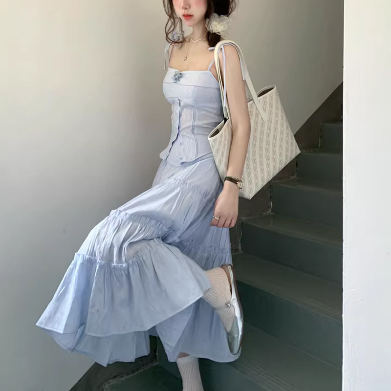 MENGXIANG-lace skirt children's spring/summer 2025 new stitching suit skirt with suspenders-Cynthia's dance