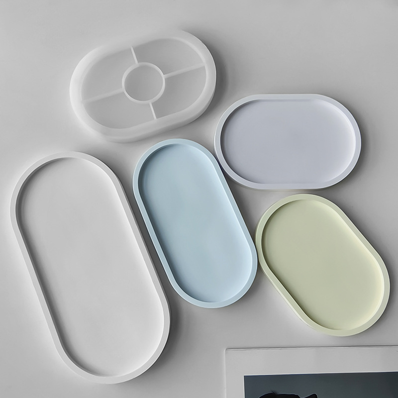 Jiahuimei molde de silicona bandeja yeso oval DIY cristal epoxi Coaster casera escritorio caja almacenamiento