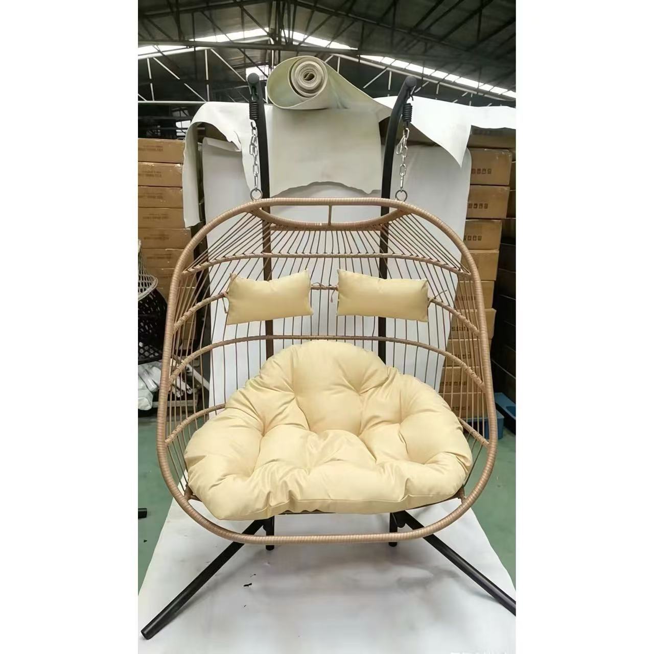 Elegante patio plegable y desmontable columpio doble silla de huevo de Ratán tejida individual salida de silla de nido de pájaro de cesta colgante de ocio moderno image 16