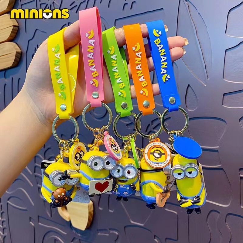 Genuine minions keychain female cartoon creative injection molding doll key chain couple schoolbag pendant exquisite gift
