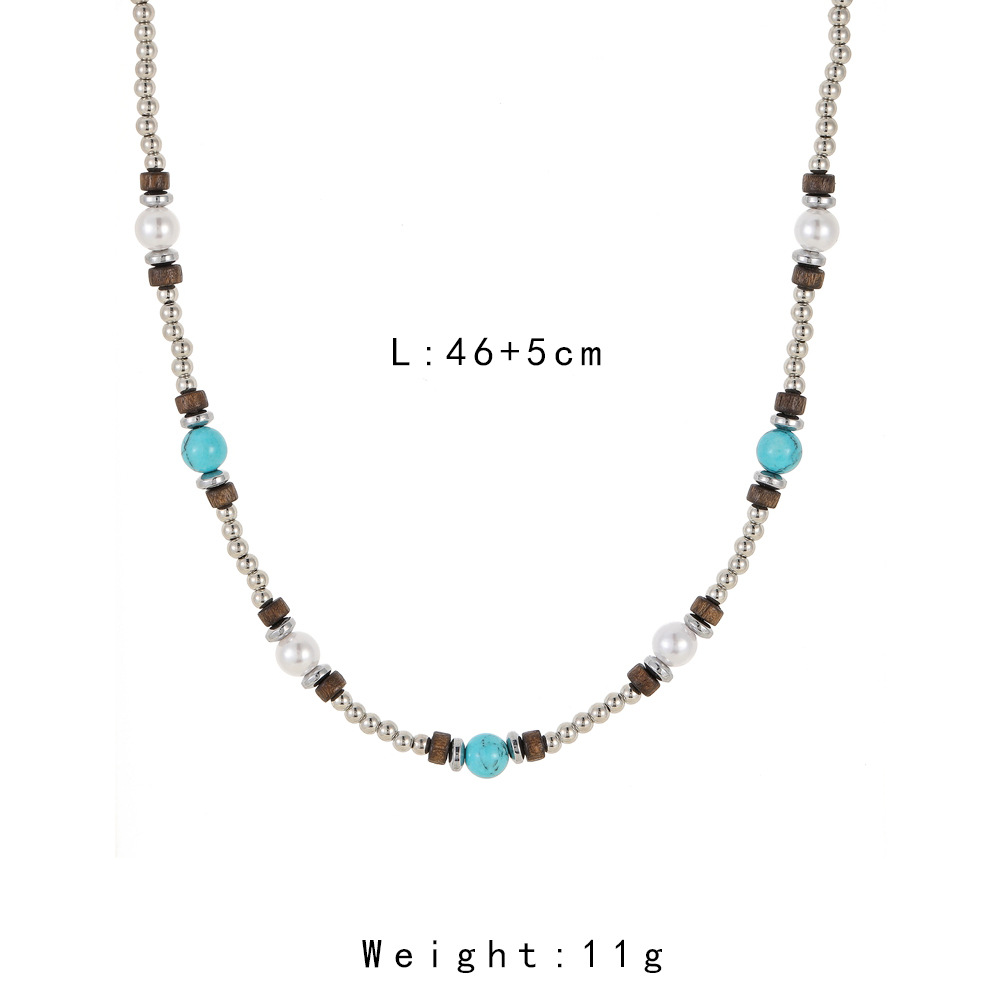 Simple Style Geometric Artificial Pearl Wooden Beads Turquoise Plating Men's Necklace display picture 1