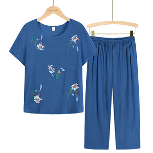 Middle-aged and elderly summer women's two-piece mother leisure suit 50-60 elderly new short-sleeved T-shirt grandma outfit