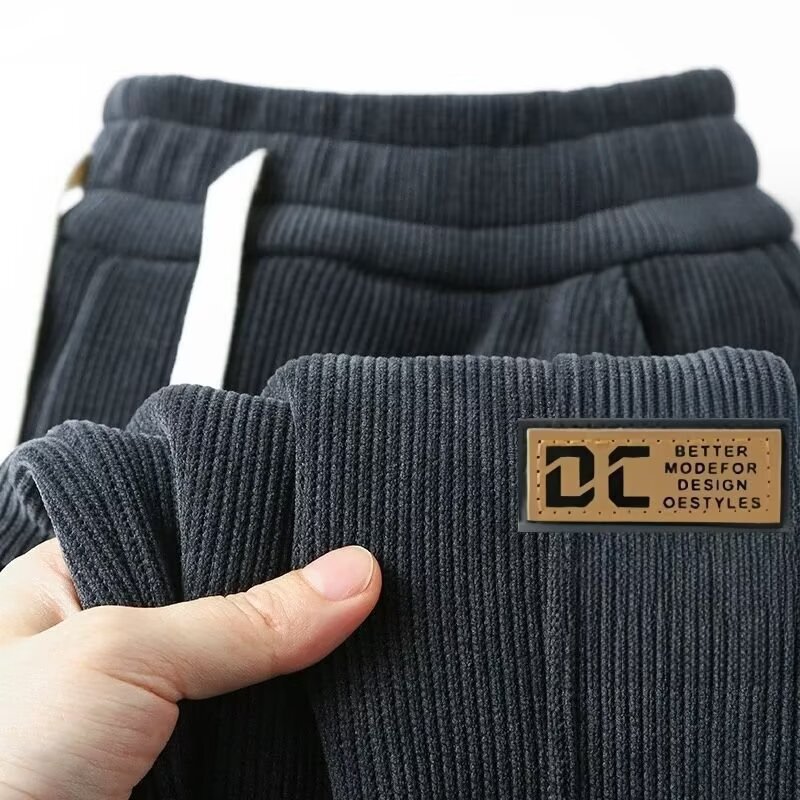 Autumn and Winter Loose Men's Cargo Casual Pants Straight Waffle Trousers Large Size Trendy Elastic Waist Cuffed Leggings