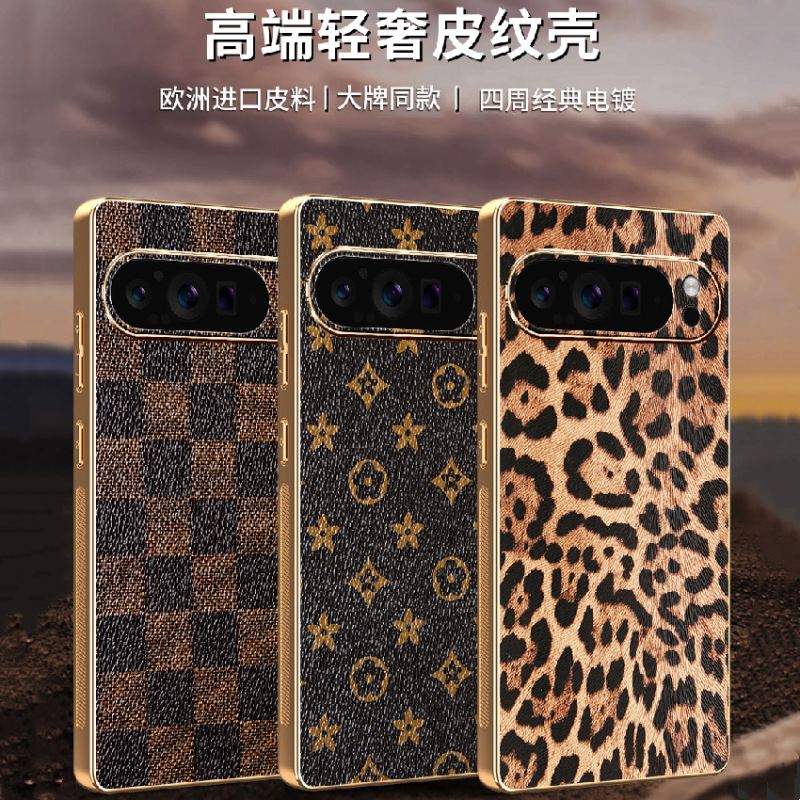 Suitable for Google Pixel10Pro Electroplated Leather Phone Case 9Proxl Leopard Print 8A Checkered Leather 67 Protective Cover Suitable for Google Pixel10Pro Electroplated Leather Phone Case 9Proxl Leopard Print 8A Checkered Leather 67 Protective Cover