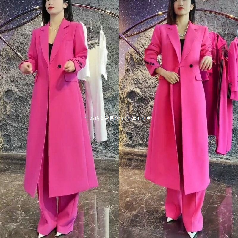 Acetate Wide-Leg Pants Professional Suit Fat Satin Suit Suit Business Wear Windbreaker Large Size Fashion Slim Coat