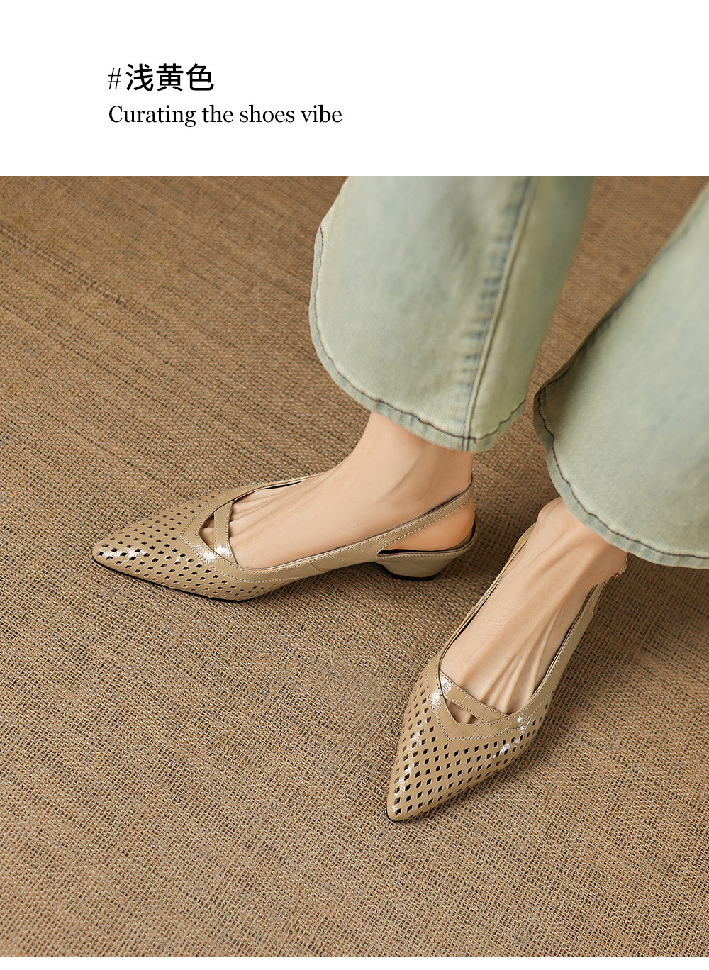 Sandal nữ gót thấp 5.5 cm mũi kín quai ngang khóa một chữ — màu trắng ngà chi tiết 13