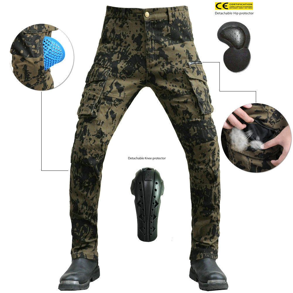 VOLERO motocicleta jeans hombres multi-bolsa ropa de trabajo transpirable pantalones de camuflaje motocicleta pantalones de montar alargados equipo de protección