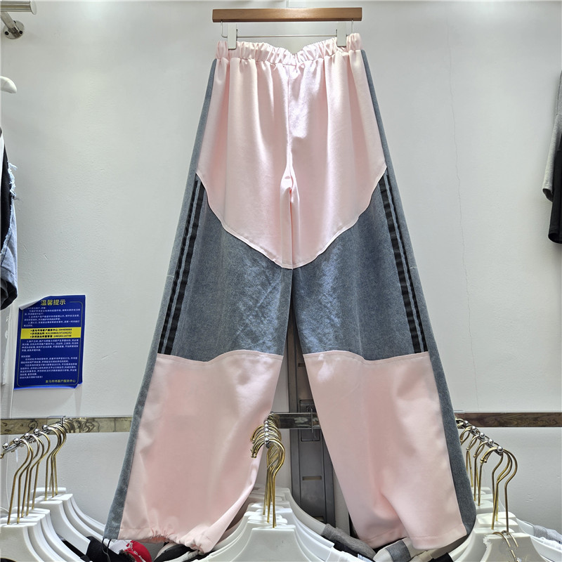 Diseño de color de contraste de marca de moda, sensación casual de jeans de estilo harpo, letras sueltas de impresión de pie, cuerdas de dibujo, pantalones de moda image 4