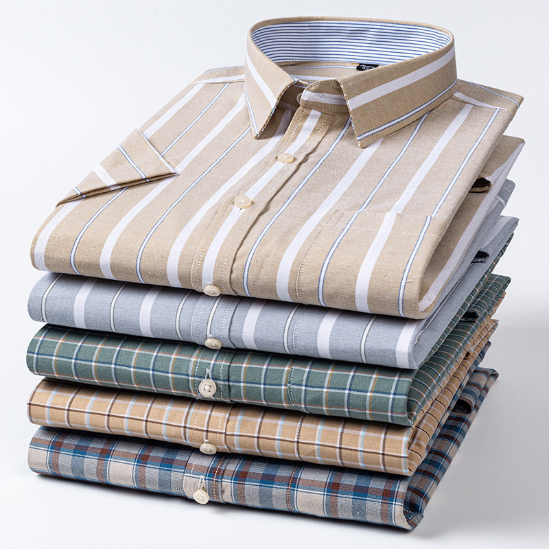 Men's Super plus size Short Sleeve Shirt Pure Cotton Plaid Shirt Summer Business Casual Shirt T-shirt Light Fashion Top
