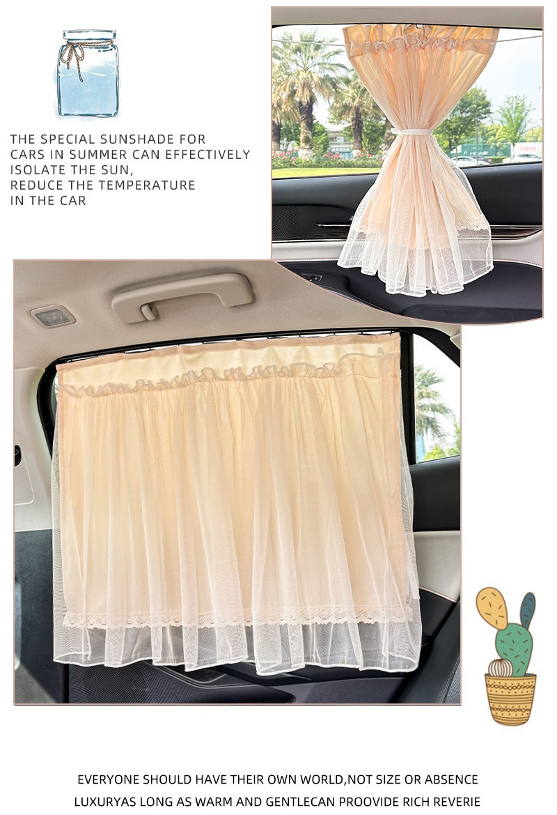 Summer Lace Car Curtains, Sunshade Curtains, Baby Car Sun Protection Curtains, Suction Cup Side Window Rear Sunshade Curtains