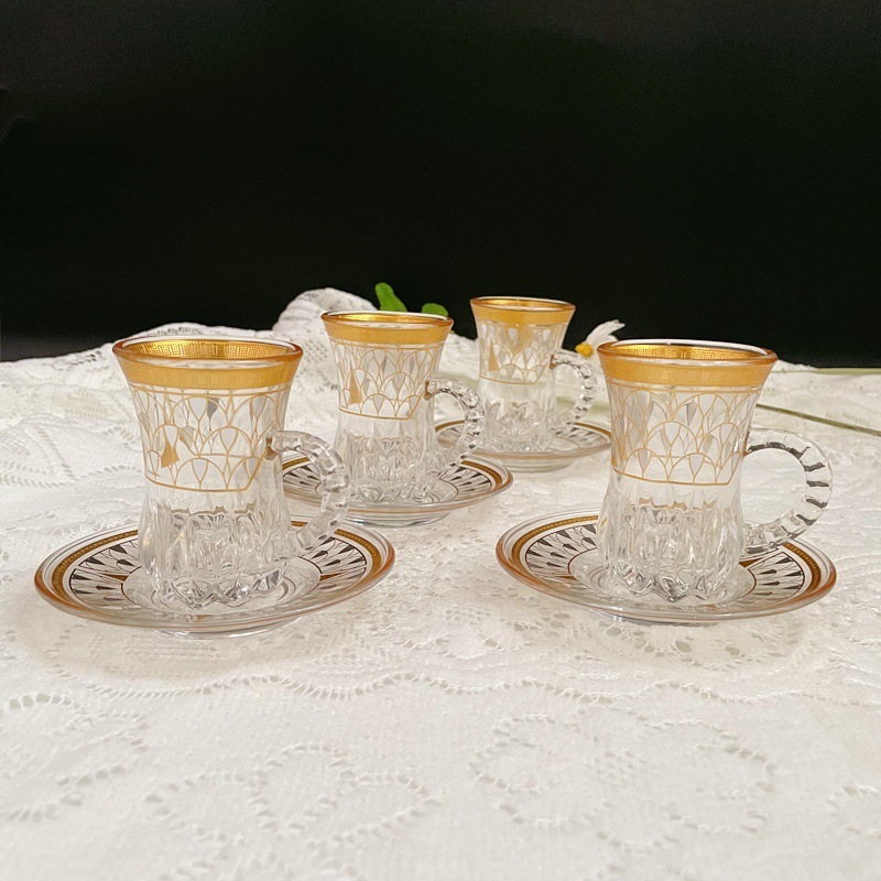 アラビアトルコ紅茶カップコーヒーカップホットスタンピングプリントガラスカップ＆ソーサー|undefined