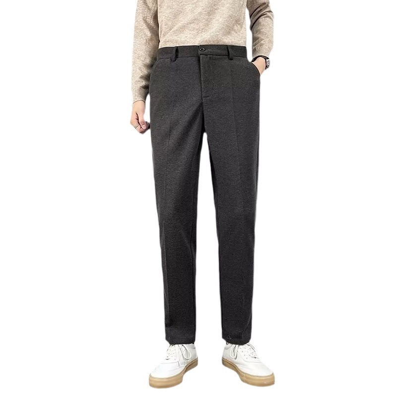 Otoño e Invierno pantalones de lana de los hombres pantalones de traje de negocios Pantalones rectos casual estilo coreano antiarrugas calientes gruesos pantalones recortados
