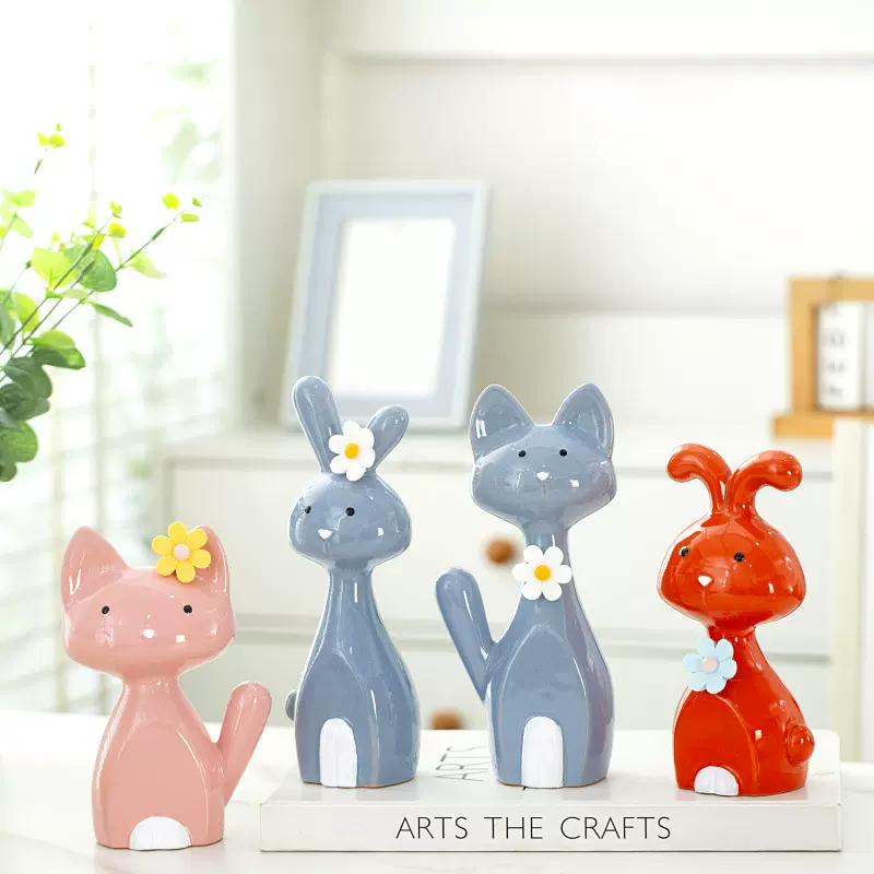批发陶瓷小花猫工艺品  家居小猫工艺摆件 大厅过道书房陶瓷摆件5