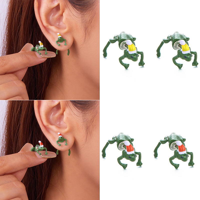 Christmas Hat Frog Stud Earrings For Women And Men Funny Design_voghion.com