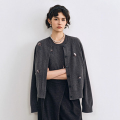 高端纯羊毛开衫外套女春秋2025新款妈妈宽松大码圆领上衣