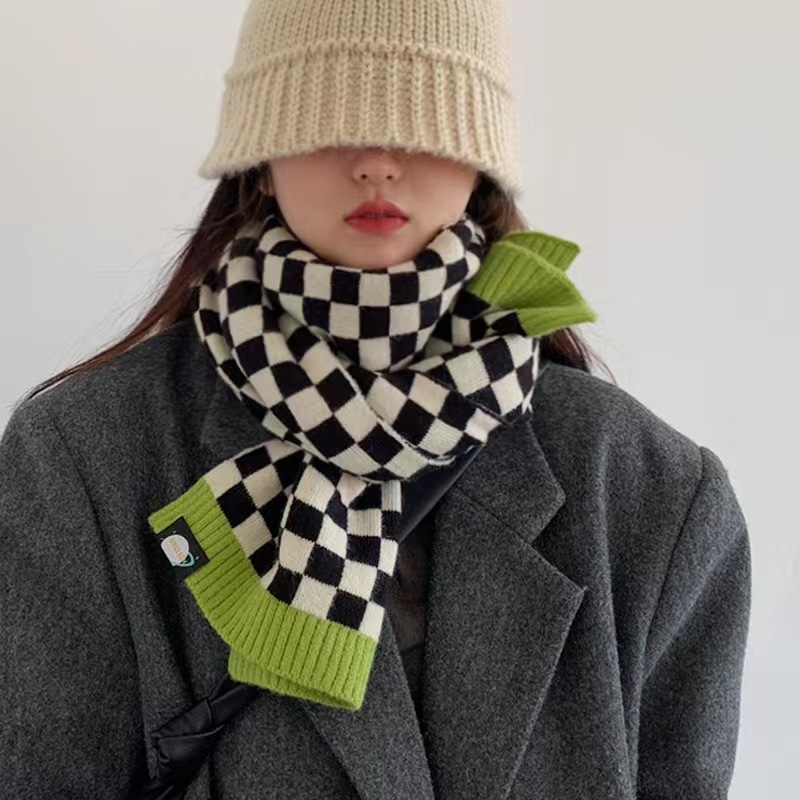 인터넷 연예인 대비 늑골 입 바둑판 니트 아크릴 스카프 학생 가을과 겨울 부드러운 따뜻한 울 스카프 배치