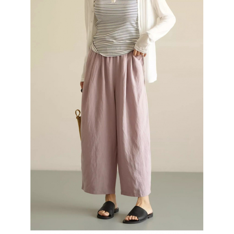 Korean Style Lightweight Elastic Waist Balloon Pants for Women 2025 Summer Commuting Wide-Leg Cropped Pants Solid Color Simple Casual Pants Trendy Korean Style Lightweight Elastic Waist Balloon Pants for Women 2025 Summer Commuting Wide-Leg Cropped Pants Solid Color Simple Casual Pants Trendy